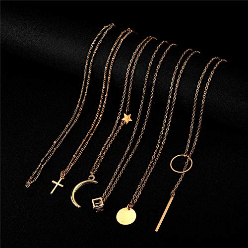 Starain 12Pcs Layered Choker Necklace Fashion Multilayer Chain Necklace Simple Gold Necklace Set for Women - color: 12Pcs Gold Necklace Set