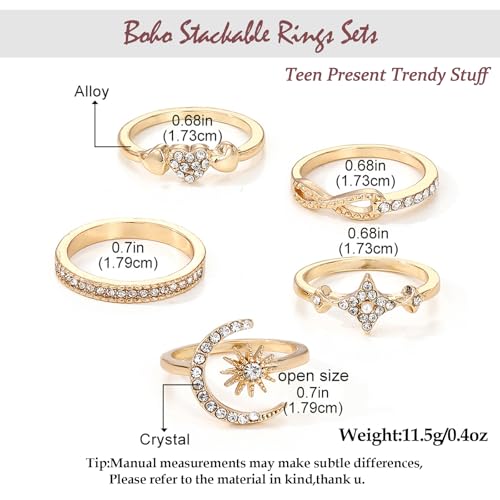 Boho Stackable Rings for Women Trendy Knuckle Joint Finger Knuckle Nail Ring Sets Simple Star Moon Stack Preppy Statement Rings Cute Stuff - style: F-6