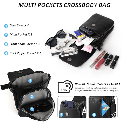 TANTOMI Small Crossbody Bags for Women Trendy, Cell Phone Purses Wallet with 4 Card Slots, Small Purses with Adjustable Strap - color: 01-black
