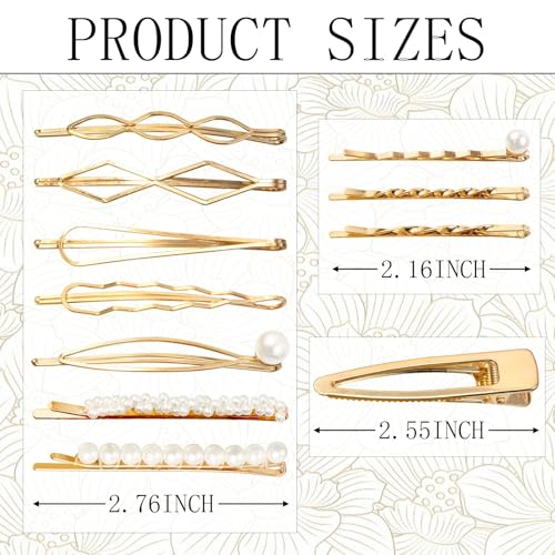 18 PCS Geometric Metal Gold Hair Styling Pins Women Girls Preppy Pearls Hair Clips Bridal Elegant Hair Barrette Set Minimalist Bobby Pins Dainty Hair Accessories - color: Gold