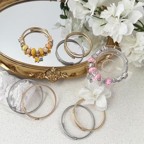 Exway 10 Pcs Elastic charm Bracelet chain Stainless Steel Cable Wire Twisted Cuff Bangle Bracelet Gold And Sliver charm Bracelets Kit for Crafts DIY Women Jewelry Making - color: gold+silver style B, size: 7.0in