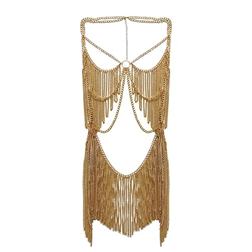 Women's Sexy Suit Body Chain - color: Gold Color-Personality Hanging Needle Connected Body Chain-8
