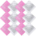 Suhine 12 Pcs Bandanas Bulk for Women Men 22 x 22 Inch Paisley Headband Cowboy Handkerchief Summer Beach Party Costume - color: Pink and White