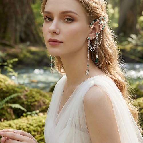 FRESHME Fairy Elf Ear Cuffs - Renaissance Costume Renfaire Non Pierced Elven Ear Climber Cosplay Medieval Fantasy Accessories - color: Sliver