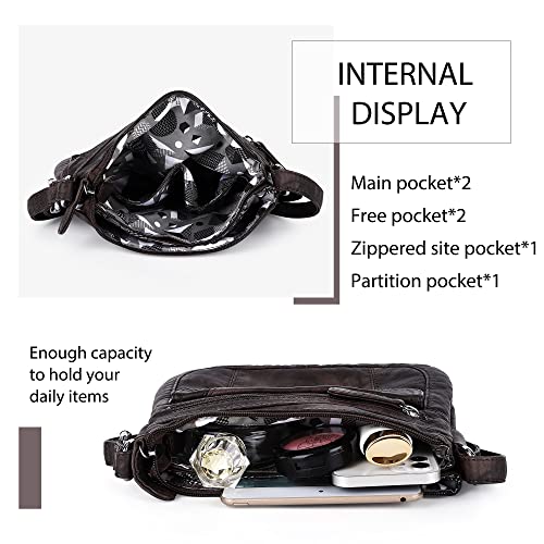 Angelkiss Small Womens Crossbody Bag Leather Shoulder Purse for Women Hobo Bag with Adjustable Shoulder Strap - color: Coffee