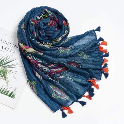 QIUTIMIY Scarf for Women Lightweight Soft Floral Leopard Printed Scarves Fall Winter Fashion Shawl Wrap with Fringe - color: Dblue Red
