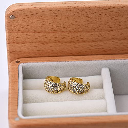 Thick Diamond Ear Cuff | Wide Gold Cuff No Piercing | Chunky Bold Cartilage Cuff Ear Wrap | CZ Hoop Earrings - style: 1 Pair 2 Cuffs