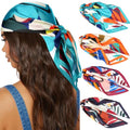 AWAYTR 27.5” Silk Satin Square Head Scarf - 4PCS Satin Head Scarves for Women Hair Kerchief Bandanas Sleeping Head Wraps - color: Flower(blue/Burgundy/Black/Orange)
