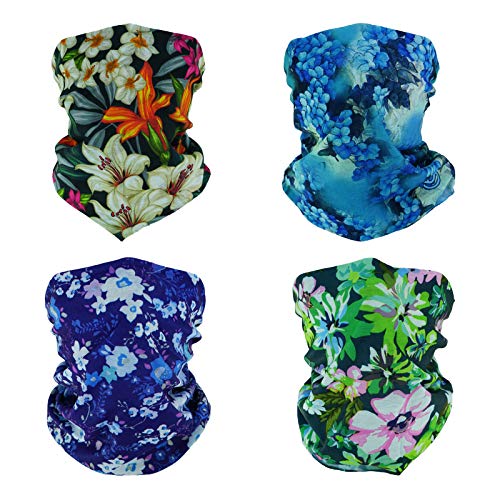 4 Headband Bandana Balaclava Half Face Mask Shield Head Hair Scarf Neck Gaiter Hat Multipurpose For WoMen Men Breathable Reusable Washable Blue Purple Lily Daisy Flower - color: 4x Flower Face Mask