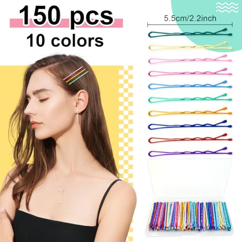 150 Pcs 2.2 Inch Mix Colorful Bobby Pin for Girls Women, Hair Pins with Cute Box, Colored Bobby Pins for Hair, Bobby Hair Pins Great for All Hair Types - color: Multi-colored(2.2Inch)