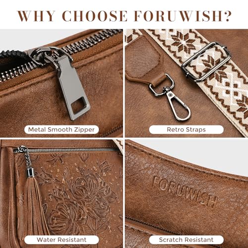 Crossbody Bags for Women, Vegan Leather Medium Crossbody Purse, Spacious Daily Travel Shoulder Bag with Boho Strap - color: Brown