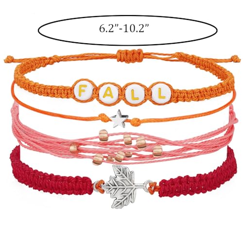 Beach Summer Ankle Bracelet for Women Handmade Braided Adjustable String Anklets Waterproof Surfer Bracelet - color: Fall