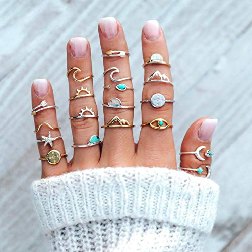 FUTIMELY Boho Retro Stackable Rings Sets for Women Knuckle Joint Finger Knuckle Nail Ring Sets Moon Stars Stack Preppy Statement Rings Cute Trendy Stuff Jewelry - style: A-1