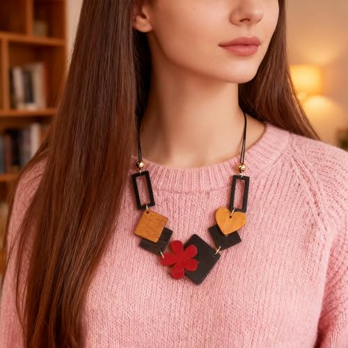 Chunky Acrylic Beaded Necklace for Women Colorful Acrylic Beaded Choker Round Beads Statement Necklace Fashion Jewelry - color: -Black