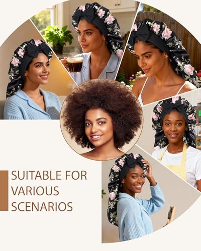 AWAYTR Long Satin Bonnet for Braids - Elastic Silk Hair Bonnets for Sleeping Night Cap Stretchy Tie Band for Women(Wild Rose) - color: Wild Rose