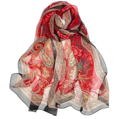 MINIDORA Lightweight Scarves for Women Elegant Floral Pattern Scarf Shawls Sunscreen Head Shawls - color: Style 14-red