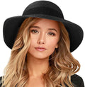 FURTALK Womens Beach Sun Straw Hat UV Protection Travel Packable Foldable Brim Summer UV Hat - color: A-black, size: Medium-Large
