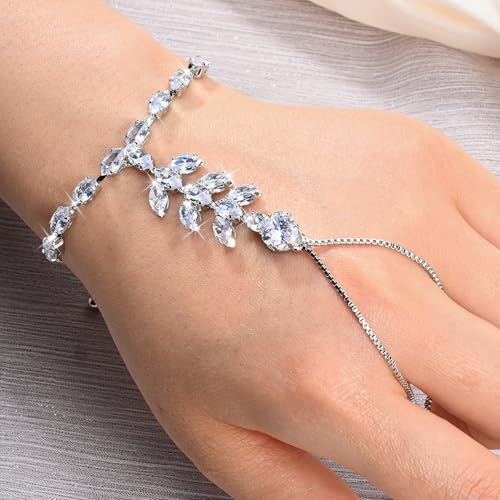 Adjustable Hand Chain Bracelet Women, 16K Gold Plated Finger Bracelet, Secure Ball Clasp Elegant Slave Hand Jewelry, Y2K Aesthetic Accessories for Summer Festival Prom Beach Vacation Daily Wear - color: style15-16K silver-plated
