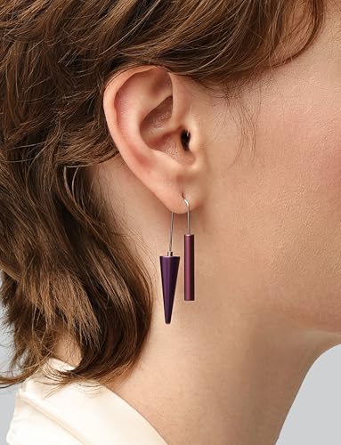 Trendy Dangle Earrings Set for Women, Colorful Aluminum Drop Earrings, 6 Pcs DIY Interchangeable Conical Beads, Lightweight Titanium Ear Hooks, Hypoallergenic and Not Easy To Fade - color: Wine red Red Purple