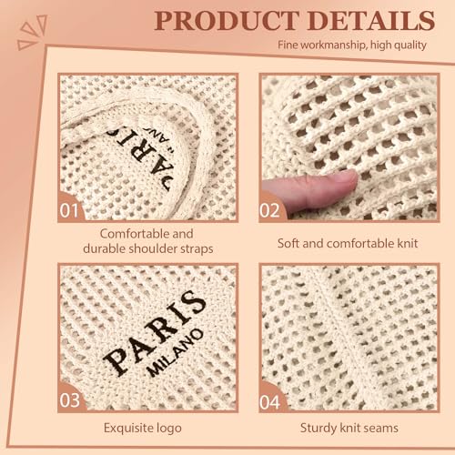 Ayieyill Crochet Tote Bag For Women, Crochet Mesh Beach Tote Bag Summer Vacation Aesthetic Boho Knit Bag for Women - color: G/Beige