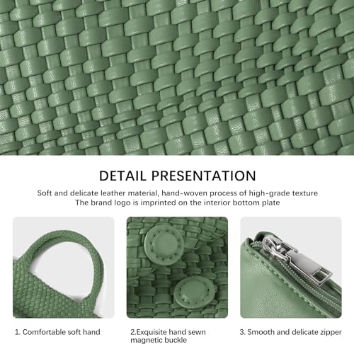 Woven Tote Bag Womens Purse Vegan Leather Shoulder Handbags Fashion Summer Beach Tote Bags Large Travel Totes - color: Grass Green