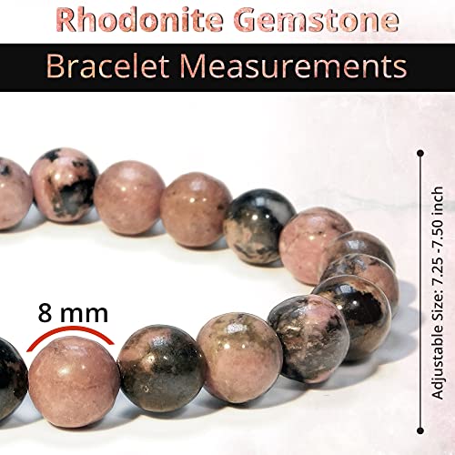 ANAYA AGATE Healing Crystal Bracelet for Women and Men – 8mm Round Beaded Bracelet for Men and Women – Unisex Stretchy Gemstone Bracelet for Healing and Protection - color: Rhodonite