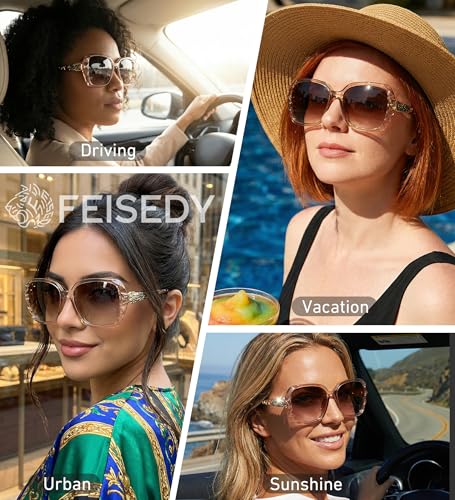 FEISEDY Polarized Women Square Sunglasses Sparkling Composite Shiny Frame B2289 - color: 3 Champagne
