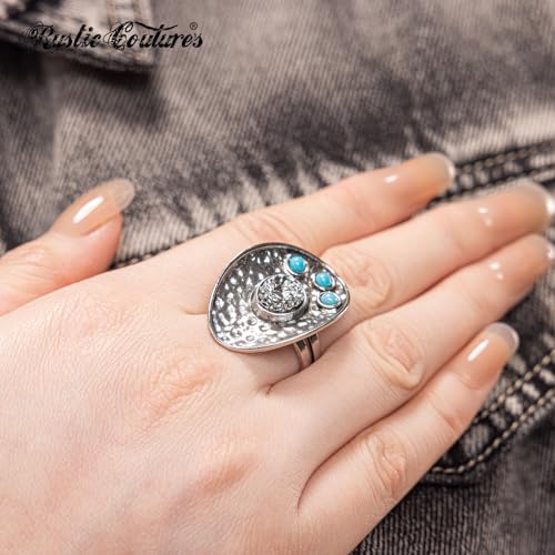 Montana West Rustic Couture's Bohemian Turquoise Cuff Ring for Women Cowgirl - color: Deep Turquoise