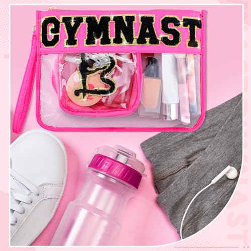 Hillban 2 Pcs Gymnastics Makeup Bag for Women Gymnastic Coach Gift Gymnastics Stuff for Sport Lover Birthday Team Gifts Chenille Letter Bag Cosmetic Clear Toiletry Pouch Waterproof Travel Purse - style: Gymnast Theme