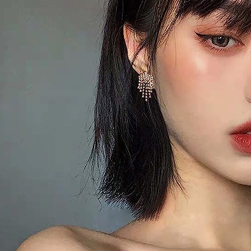 Boho Crystal Tassel Drop Earrings Rhinestone Chandeliers Earrings Cz Paved tassel Earrings tiny rhinestone dangle Earrings wedding Jewelry for Women and Girls