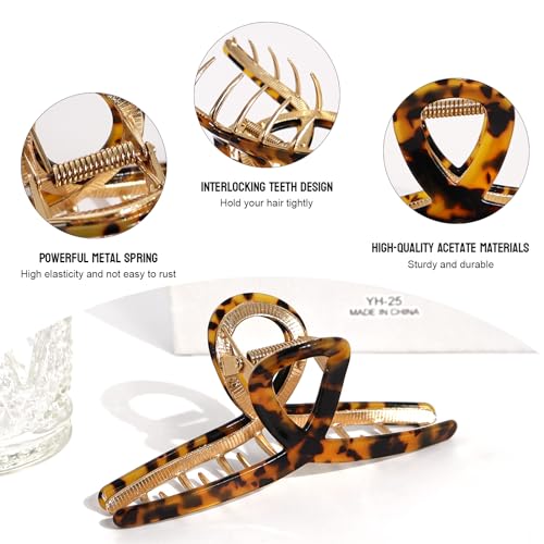 MEDOCA Large Metal Hair Clips - Strong Hold Gold Clips for Thick Locks - Leopard Print Claw Clips for Women and Girls | Strong hold acetate alloy accessories, non slip daily hairpin, elegant French style decoration for thick long curly hair - color: 1.Yel