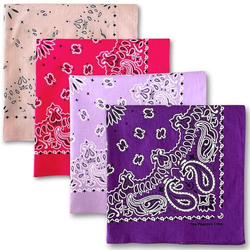 The Peacock Crew Premium Soft Cotton Bandanas Pack for Men and Women Paisley 22 x 22 inches - color: Pack of 4 the Bloom Set