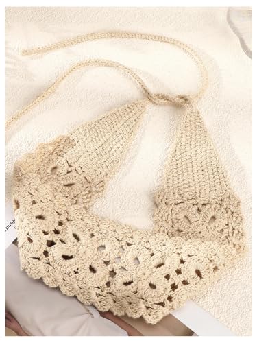 OYOANGLE Women's Boho Crochet Knit Hair Band Vintage Head Wrap Hair Bandanas Head Kerchief Beige One-Size - color: Beige