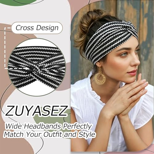 6 Pack Boho Headbands for Women Wide Twist Knotted Head Wraps Turban Stretchy Leopard Hair Bands Elastic Non-Slip Workout Head Wraps Accessories (Multicolor-5) - color: Multicolor-5