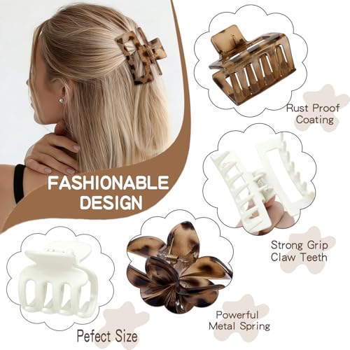 8 Pcs Mixed Style Hair Claw Clips Set, Strong Hold Non-Slip Clips for Women & Girls, Rectangle & Flower Design Hair Clips for Thick/Thin Hair, Daily & Styling Accessories (Neutral & Pastel Tones) - color: Neutral