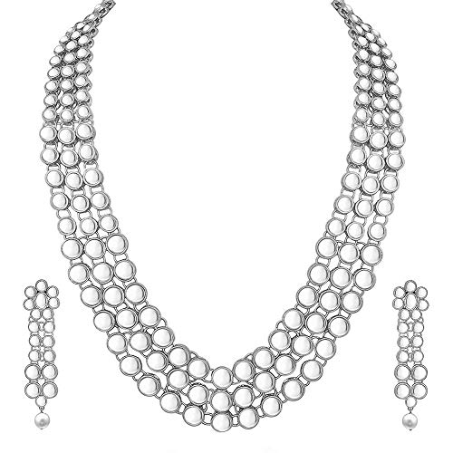 Aheli Indian Bollywood Style Wedding Faux Kundan Necklace with Earrings Set Ethnic Bharatanatyam jewellery set Gift for Women - color: White 1