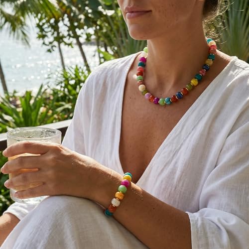 Gmai Chunky Bead Necklace and Bracelet Set for Women Boho Big Bead Statement Necklace Adjustable Fashion Trendy Summer Necklaces Jewelry Gift Set - color: Color 2pcs set