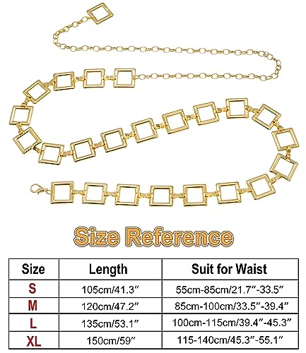 Women's Chain Belt Metal Waist Belt Chunky Belly Link Belt - color: 23025 Gold, size: XL: 59 in