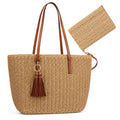 YXILEE Straw Bags For Women | M Size Travel Straw Totes Bag Woven Summer Handmade Shoulder Bag Handbag - color: Brown
