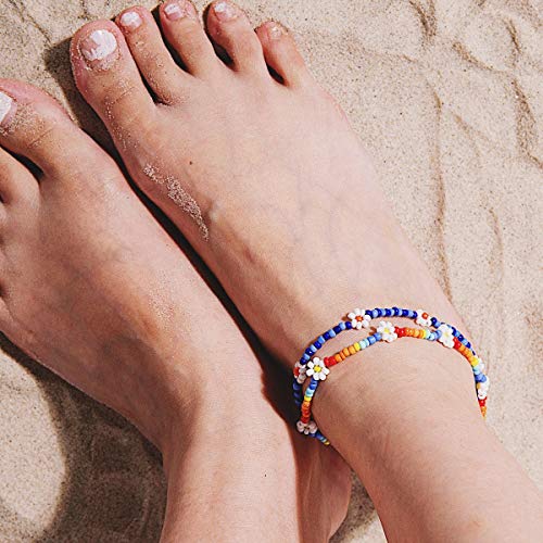 XIJIN 8Pcs Handmade Beaded Anklets for Women Boho Colorful Beads Ankle Bracelets Adjustable Foot Anklet Set - color: B