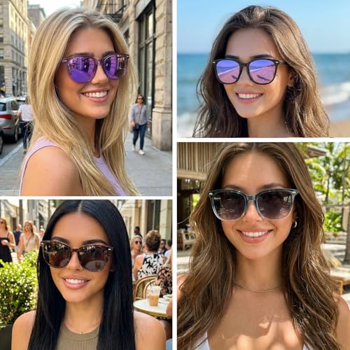Myiaur Polarized Sunglasses for Women, Trendy Square Shades with UV400 Protection Sun Glasses for Daily (2 Pack) - color: A05 Black+black/ Purple