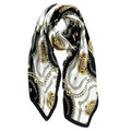 Long Silk Like Scarf Lightweight Satin Scarves Large Sunscreen Shawl Wrap for Women - color: 018.chains and Flowers Black