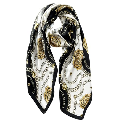 Long Silk Like Scarf Lightweight Satin Scarves Large Sunscreen Shawl Wrap for Women - color: 018.chains and Flowers Black