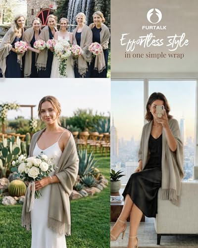 FURTALK Pashmina Shawl Wraps for Women Evening Dresses Blanket Scarves Fashion Scarf Wedding Gifts - color: Lightgrey