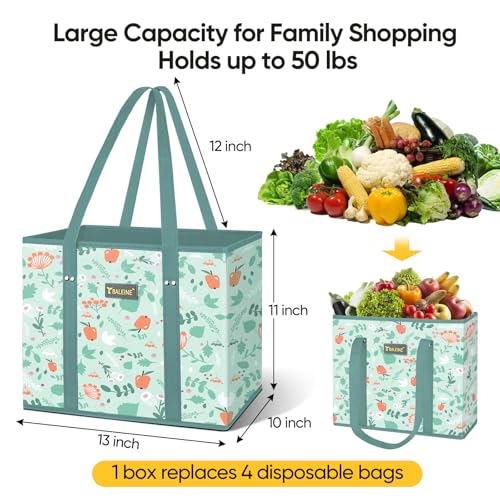 BALEINE 3Pk Reusable Grocery Bags, Foldable Shopping Bags for Groceries with Reinforced Bottom & Handles (Spring Stroll) - color: Spring Stroll, size: 3 Pack