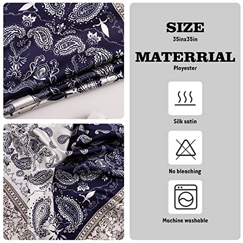 NZKNP Silk-Like Head Scarf - Women's Bandana Wraps - color: 24-navy and White, size: 35"*35"