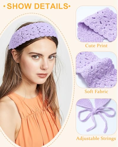 HAIMEIKANG Hippie Hair Bandana Headbands for Women Boho Headband Knit Hair Bands Floral Head Wrap for Women and Girls (Beige+Pink+Purple) - color: Beige+Pink+Purple