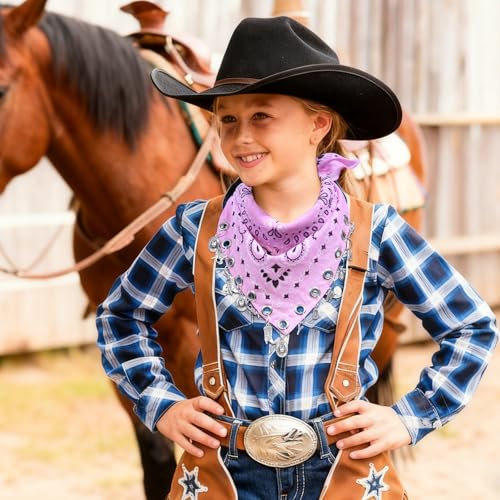 AWAYTR 100% Cotton Bandana for Cowgirl Western Cowboy Costume, 21 Inch Paisley Scarf with Grommet Western Ornaments - color: Pink