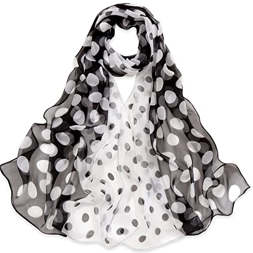 E-Clover Unique Fashion Women's Scarf Chiffon Sheer Scarves for Women Lightweight - color: Polka Dot-black White