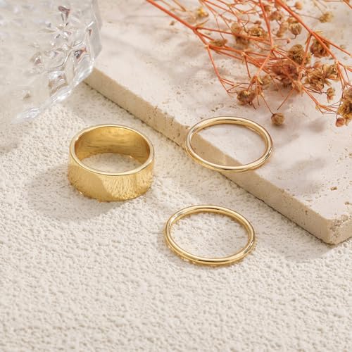 ZOERAY Gold Stackable Rings for Oura Ring Gen 4/Oura Ring Gen 3 Chunky 14K Gold Plated Rings for Women Non Tarnish Cubic Zirconia Twist Thumb Silver Ring Set Gold Band Jewelry for Women Size 6-10 - color: C.Gold Thin Rings